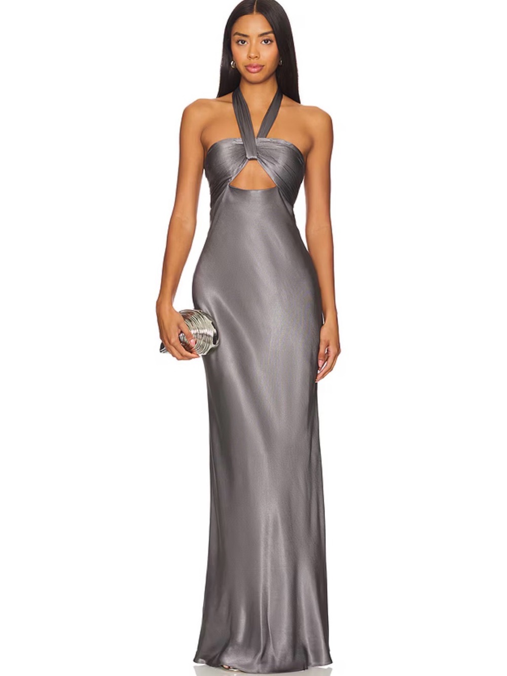 NWT Shona Joy La Lune Ruched Halter Maxi Dress in Graphite Size 6 - Picture 2 of 7